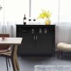 Black Wood 2-Door Dining Cabinet with Open Storage Shelf