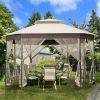 10x12 Ft Beige Octagon Outdoor Gazebo with Mosquito Netting