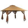 Brown 13 x 13 Ft Gazebo with Mesh Mosquito Netting Sidewalls