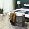 Grey PP Rattan 29-Gal Laundry Hamper Basket with 2-Compartment Washable Liner Bag