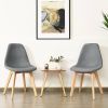 Set of 2 Mid-Century Modern Dining Chairs with Wood Legs-Grey