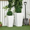 Modern White Outdoor Tall Planter Box, Set of 2 - Lightweight Flower Pots