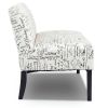 Modern Loveseat Sofa: Off-White Cursive Pattern & Black Legs
