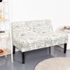 Modern Loveseat Sofa: Off-White Cursive Pattern & Black Legs