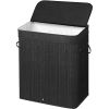Black Bamboo Wood 26-Gal Laundry Hamper Basket with Removable Washable Cotton Bag