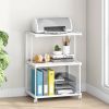 Modern White Metal 3-Shelf Printer Stand – Mobile Desk Organizer Cart