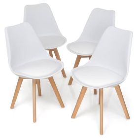 Set of 4 Mid-Century Modern Dining Chairs with Wood Legs-White