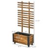 Raised Garden Bed with Trellis on Wheels-Brown