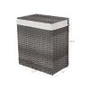 Grey PP Rattan 29-Gal Laundry Hamper Basket with 2-Compartment Washable Liner Bag