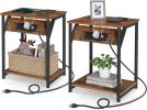 Set of 2 - Nightstand End Tables with Charging Station