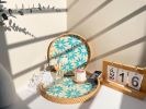 Boho Coffee Table Tray: Round Woven Rattan with Mother Of Pearl Inlay