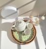 Boho Coffee Table Tray: Round Woven Rattan with Mother Of Pearl Inlay