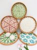 Boho Coffee Table Tray: Round Woven Rattan with Mother Of Pearl Inlay