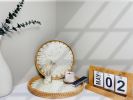 Boho Coffee Table Tray: Round Woven Rattan with Mother Of Pearl Inlay